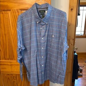 NWT Orvis Men's Classic Fit Country Twill Long Sleeve Blue Checkered Shirt